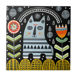 Azulejo Jardín de gatos de arte folclórico escandinavo