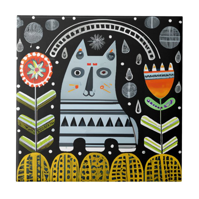 Azulejo Jardín de gatos de arte folclórico escandinavo (Frente)