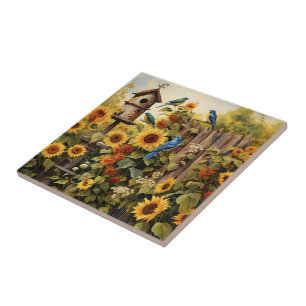 Azulejo Jardín de Girasoles 5 Casas para Pájaros Pájaros A