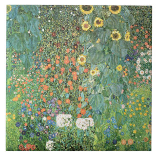Azulejo Jardín de granja con girasoles de Gustav Klimt