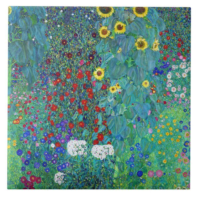 Azulejo Jardín de granja con girasoles, Gustav Klimt (Frente)