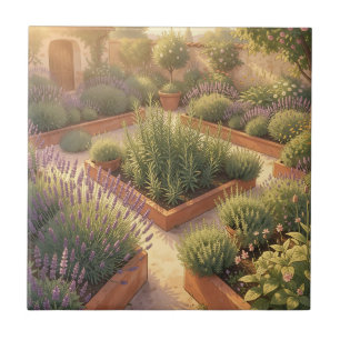 Azulejo Jardín de hierbas mediterráneo soleado con lavanda