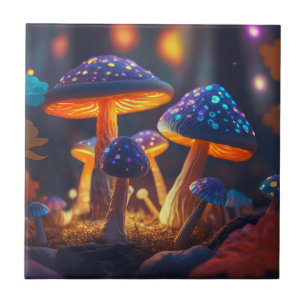 Azulejo Jardín de hongos mágicos brillantes fantasía místi