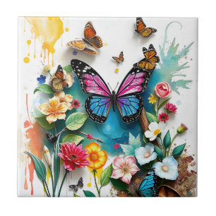 Azulejo Jardín de mariposas vibrante Diseño inspirado de