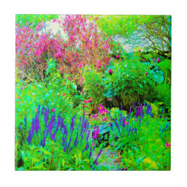 Azulejo Jardín de paisaje de primavera verde con peonías