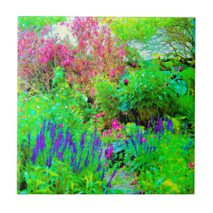 Azulejo Jardín de paisaje de primavera verde con peonías