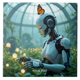 Azulejo Jardín de Robot Femenino de Fantasía Lindo