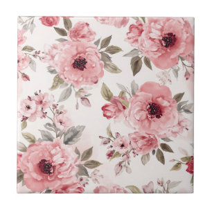 Azulejo Jardín de Rosas Rosa Acuarela Floral Rubor Botánic