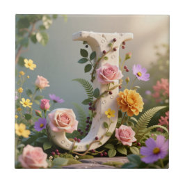 Azulejo Jardín Floral Blanco con Monograma Letra J