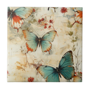 Azulejo Jardín floral de cottage soñador con mariposas tea