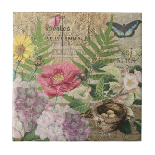Azulejo Jardín Floral Nido de Pájaro Arte Mariposa Flor