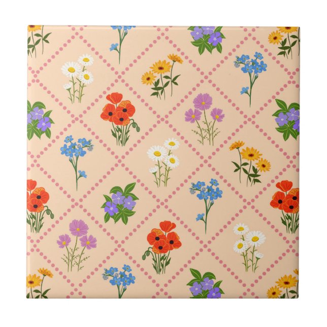 Azulejo Jardín Harlequin de flores silvestres (Frente)