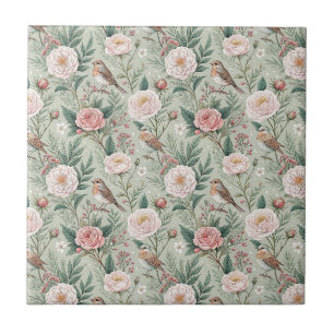Azulejo Jardín inglés de pájaros y peonías con patrón flor