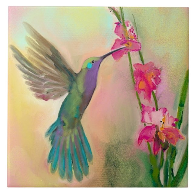 Azulejo Jardín irlandés Hummingbird Tile de cocina cerámic (Frente)