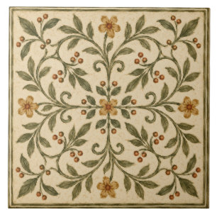 Azulejo Jardín italiano floral verde oliva ornamentado