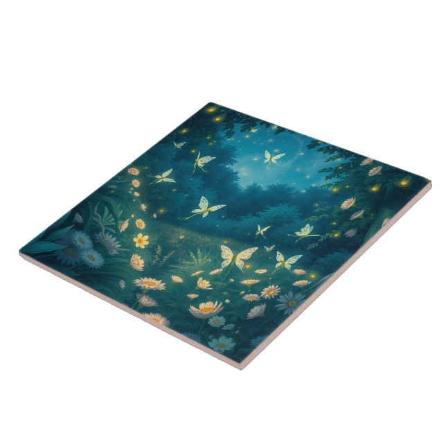 Azulejo Jardín nocturno con flores y luciérnagas (Lado)