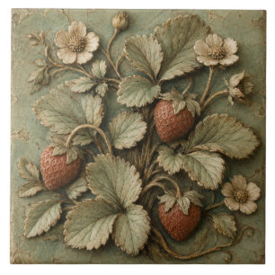 Azulejo Jardín Rústico de Fresas con Falso Relieve