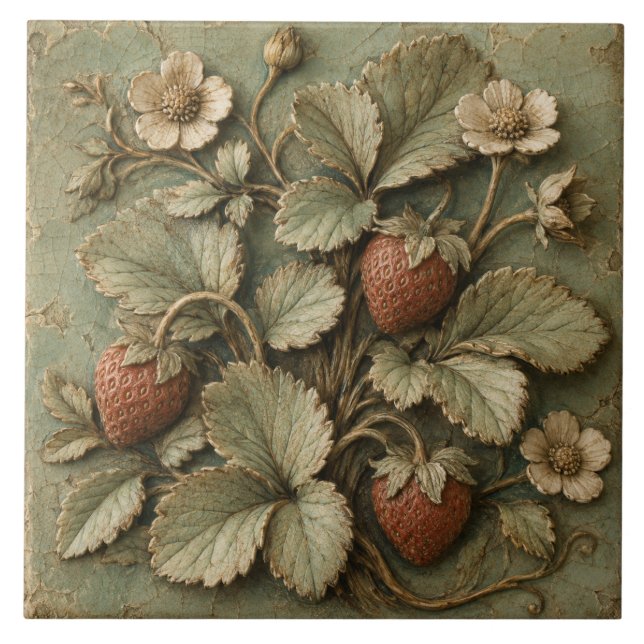 Azulejo Jardín Rústico de Fresas con Falso Relieve (Frente)