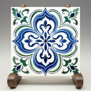 Azulejo Jardín Siciliano Acuarela Azul Verde