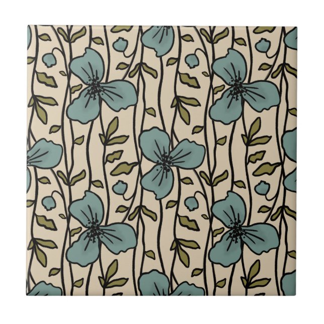 Azulejo Jardín vertical floreciente Flores azules Verde az (Frente)