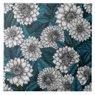 Azulejo Jardines Dahlia blancos/ hojas azules