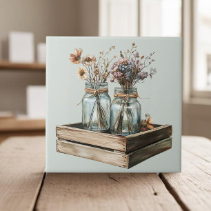 Azulejo Jares de mason, flores silvestres en cottagecore d