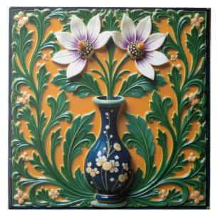 Azulejo Jarrón Azul en Flor
