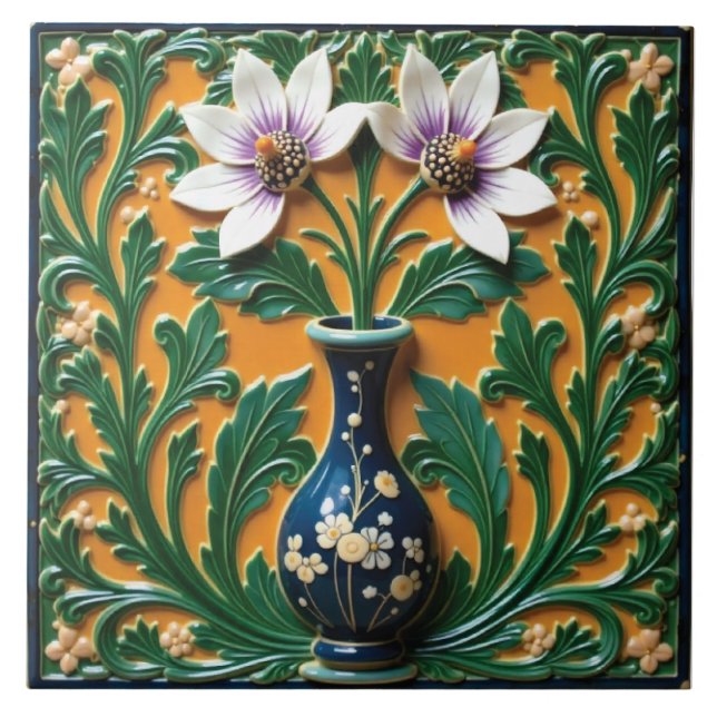 Azulejo Jarrón Azul en Flor (Frente)