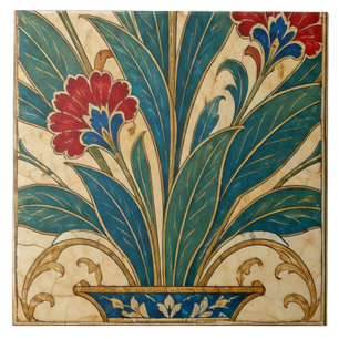 Azulejo Jarrón Azul Otomano Arte Floral Botánico  