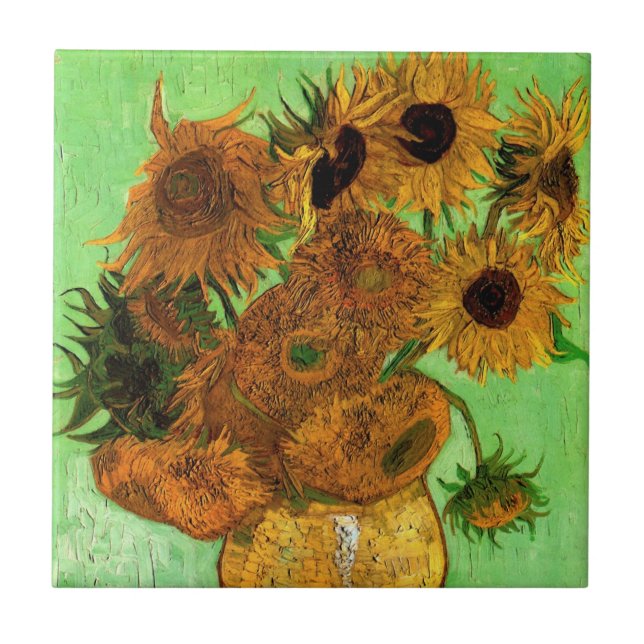 Azulejo Jarrón con doce girasoles por Vincent van Gogh (Frente)