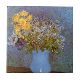 Azulejo Jarrón con lilas y margaritas por Vincent van Gogh