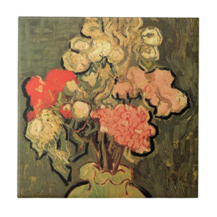 Azulejo Jarrón con malvas rosadas de Vincent van Gogh
