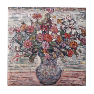 Azulejo Jarrón de flores, Zinnias por Maurice Prendergast