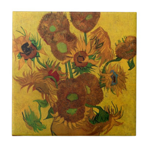Azulejo Jarrón de Naturaleza Muerta con 15 Girasoles Vince