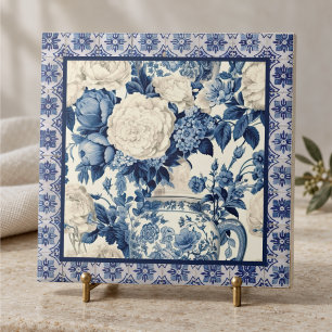 Azulejo Jarrón floral de moda Monograma de tela chinoiseri