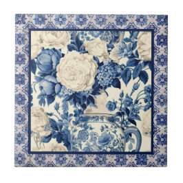 Azulejo Jarrón floral de moda Monograma de tela chinoiseri