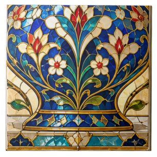 Azulejo Jarrón floral de tulipanes de vidrio emplomado de