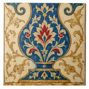 Azulejo Jarrón Ornamental Azul Iznik Arte Floral