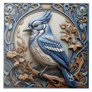 Azulejo Jay azul - mosaico cerámico Art Nouveau