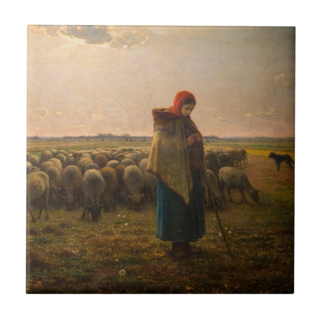 Azulejo Jean-Francois Millet - Pastora y rebaño 1863 (Frente)