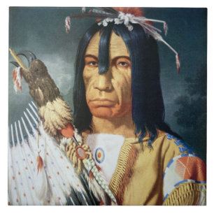Azulejo Jefe del nativo americano de la población del Cree