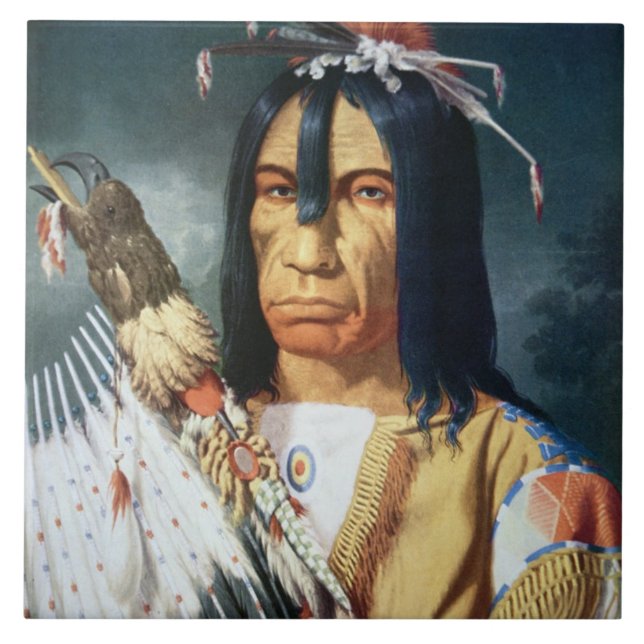 Azulejo Jefe del nativo americano de la población del Cree (Frente)