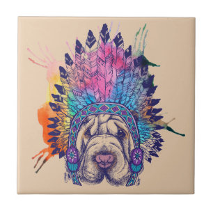 Azulejo Jefe nativo indio de Sharpei