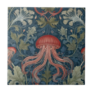 Azulejo Jellyfish estilo William Morris Océano Botánico