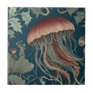 Azulejo Jellyfish estilo William Morris Océano marino