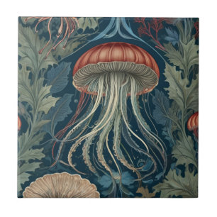 Azulejo Jellyfish estilo William Morris Sea Ocean Life