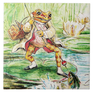 Azulejo "Jeremy Fisher captura un pez" por Beatrix Potter