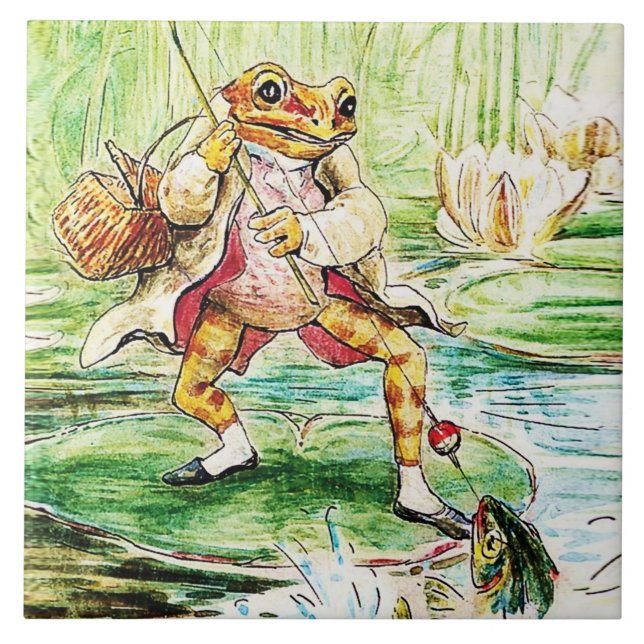 Azulejo "Jeremy Fisher captura un pez" por Beatrix Potter (Frente)