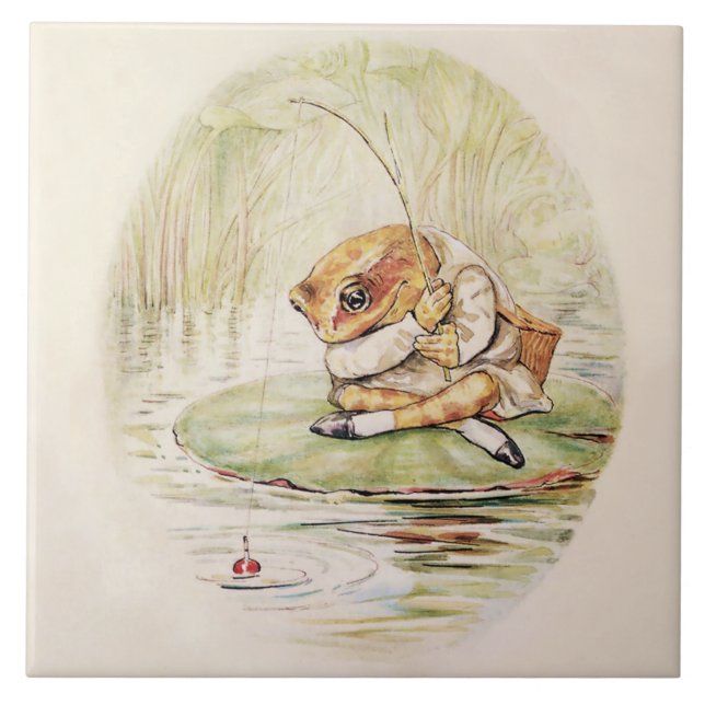 Azulejo "Jeremy Fisher en un ladrillo" por Beatrix Potter (Frente)