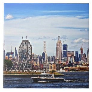 Azulejo Jersey City NJ - Barco de la Policía junto al relo